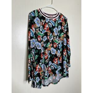 Susan Graver Women’s Medium Floral Long Sleeve Blouse Crew Neck Stretchy